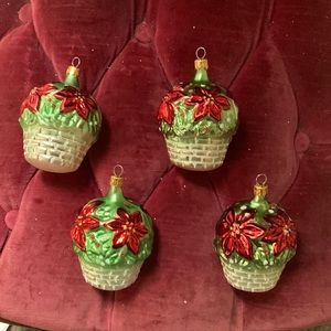 (6) 90’s Christmas tree ornaments basket of poinsettias ornaments